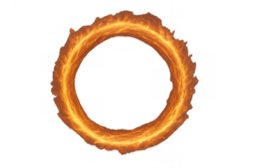 Mystical orange golden fire spark ring effect creating a magic portal or energy gateway, transparent background