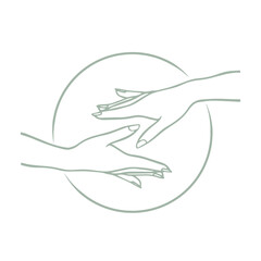 Two hands reaching out to each other in a minimalist line art style, isolated on, creating a sense of connection and support