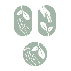 Elegant logo design featuring delicate hands nurturing a plant, symbolizing growth, care, and sustainability isolated on