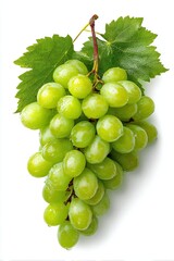 Obraz premium Fresh green grapes with leaves. White background. With clipping path