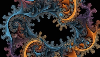 Abstract fractal design with intricate spirals and swirling patterns showcasing contrasting colors