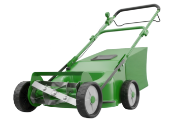 Green motorized machine designed for turf maintenance is isolated against a dark background
