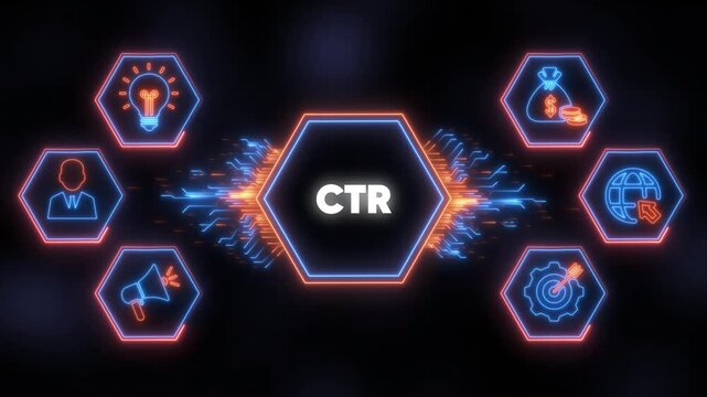 CTR Click Through Rate Digital Network Neon Icons digital marketing advertising