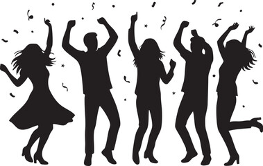 Dancing Silhouettes with Confetti – Festive Celebration Vector Illustration