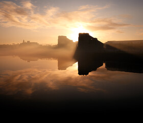 River Clyde, Glasgow at Sunrise with Mist and City Reflections
