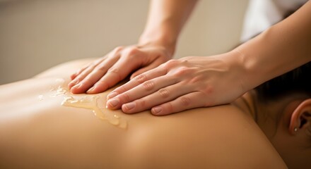 Naklejka premium Professional therapist giving a relaxing deep tissue back massage with oil.