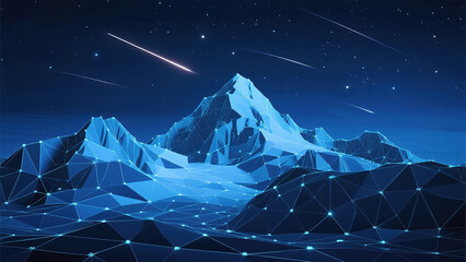 Digital mountain landscape with stars
