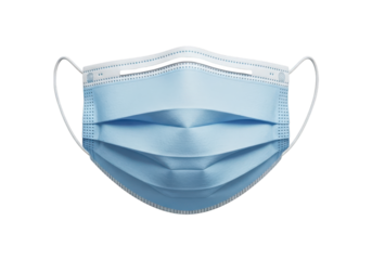 Disposable pleated protective face covering shown against a dark background