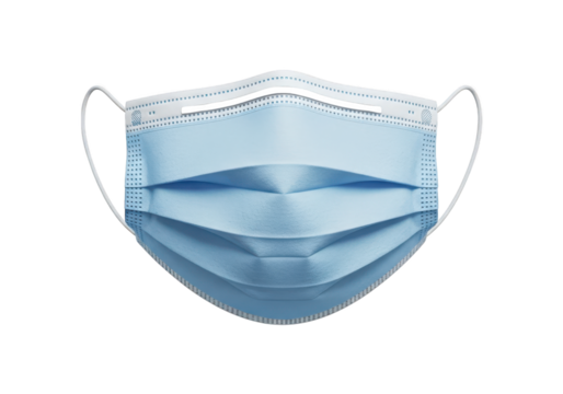 Disposable pleated protective face covering shown against a dark background