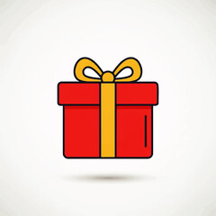 Vector Icon Illustration of a Red Gift Box with Yellow Bow for Holiday or Birthday Celebration