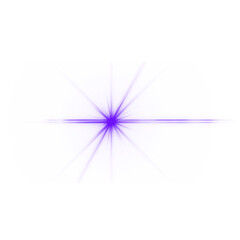 Bright purple light burst with long radial rays and soft glowing center on transparent background. Neon star flare effect with smooth gradient illumination. PNG with isolated shine.
