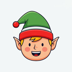 Cheerful Elf Icon Festive Illustration of a Smiling Christmas Elf with a Green and Red Hat