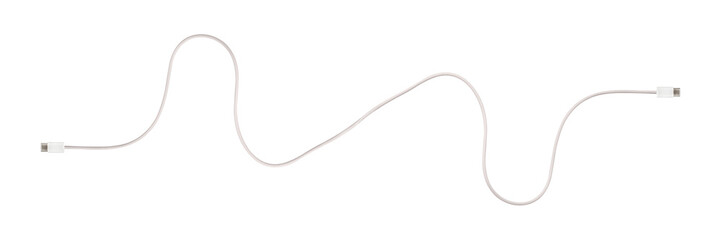 A white fabric-braided USB Type-C cable isolated on a transparent PNG. Ideal for concepts related...