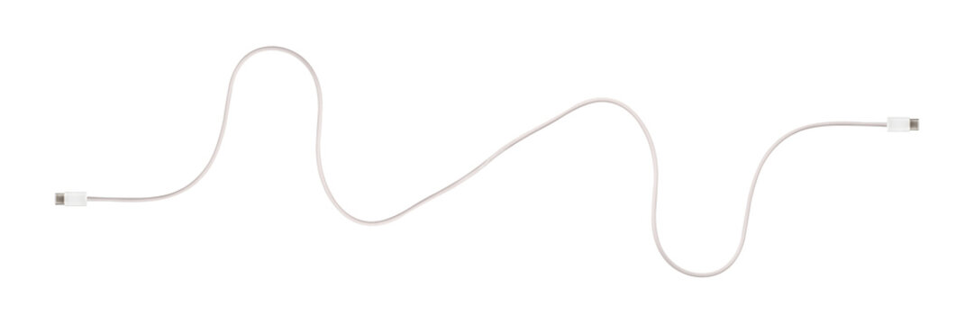 A white fabric-braided USB Type-C cable isolated on a transparent PNG. Ideal for concepts related to business technology, data transfer, connectivity and fast charging for modern devices. - Powered by Adobe