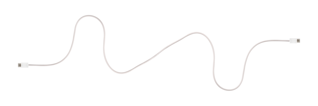 A white fabric-braided USB Type-C cable isolated on a transparent PNG. Ideal for concepts related to business technology, data transfer, connectivity and fast charging for modern devices. - Powered by Adobe