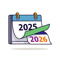 Calendar Icon Displaying Year Change from 2025 to 2026 with Flat Vector Design