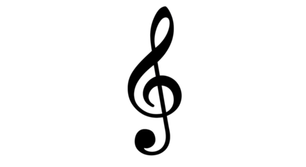 A prominent black treble clef symbol is centered against a clean transparent background.
