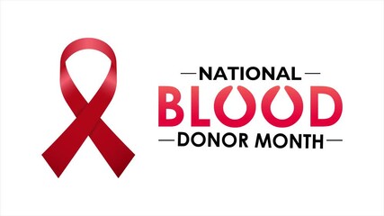 Vibrant motion graphics for National Blood Donor Awareness Month featuring animated red ribbons, soft glow transitions, heart-shaped blood drop icons, and bold January messaging. Ideal for healthcare