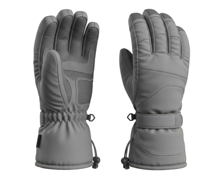 Two views of insulated protective hand coverings displayed against a dark background