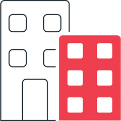 Outline of a Tall Building Next to a Red Building With Six Windows Against a Transparent Background Representing Urban Architecture and Real Estate Concepts