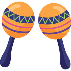 Pair of Orange Maracas With Blue Handles Decorated With Geometric Patterns And Stripes On A White Transparent Background