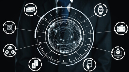 Digital wallet icons show mobile payment, digital wallet transfer, and online banking. Digital...