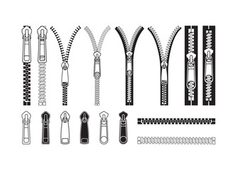 Zipper, Zipper vector bundle, Zipper clipart, Zipper silhouette.	
