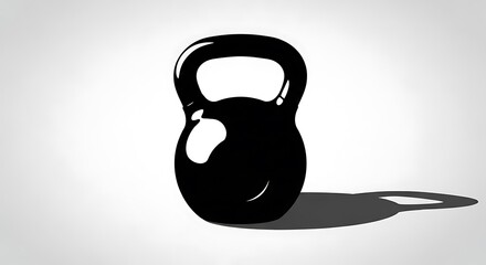 Black kettlebell silhouette with shadow on gray background