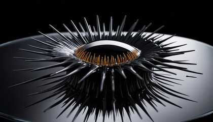 Obraz premium Abstract ferrofluid sculpture on reflective surface showcasing scientific visual art