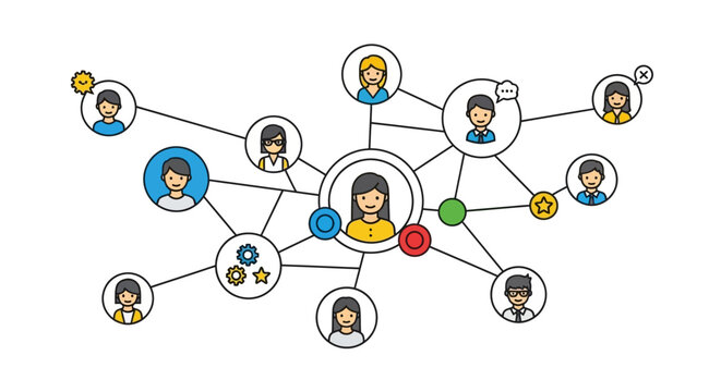 Digital connection concept showcasing a network of interconnected profiles on white background