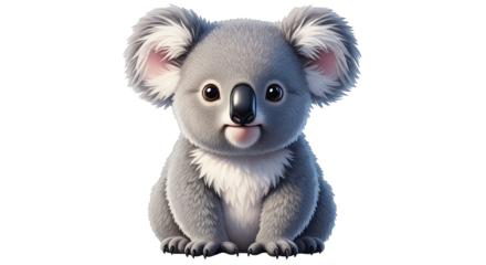 A charming digital painting showcases an adorable koala bear cub with soft fur and big brown eyes.