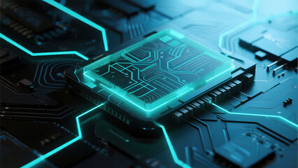 Circuit board with glowing pathways