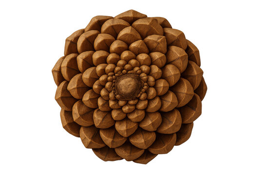 Pine cone displaying natural symmetry and sacred geometry, creating a beautiful organic fibonacci pattern, isolated looking down