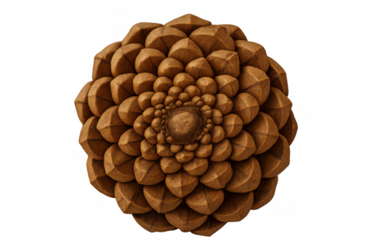 Pine cone displaying natural symmetry and sacred geometry, creating a beautiful organic fibonacci pattern, isolated looking down - Powered by Adobe