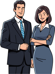 Create a business man and women standing together vector art with white background.