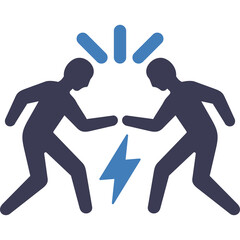 Two Dark Blue Silhouettes Facing Each Other With Blue Lightning Bolt Symbolizing Conflict And Disagreement Against A White Background With Transparent Background