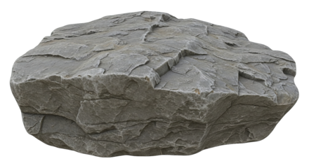 A large, gray rock or boulder is isolated against a black background with textured surfaces shown.