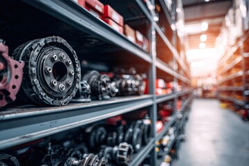 Fototapeta premium Spare parts on metal shelves