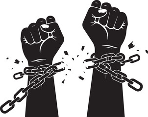 Breaking chains symbolizing freedom and human rights victory celebration