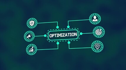 Optimization workflow diagram with performance monitoring symbols showing efficiency improvement strategies for modern business and digital transformation. - Powered by Adobe