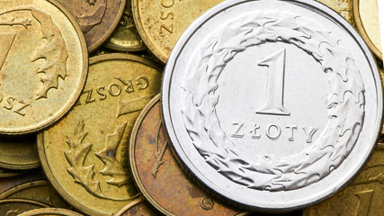 Coin 1 zloty. Polish currency with zloty coins
