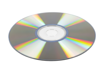 Circular optical storage disc reflects light creating a rainbow spectrum against a dark background