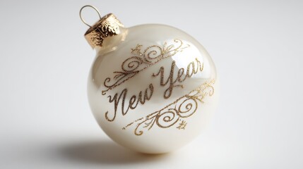 Elegant New Year's ornament with gold script on a white background