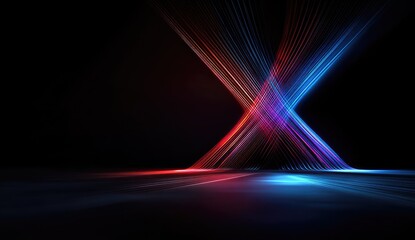 Abstract neon light trails on a dark stage