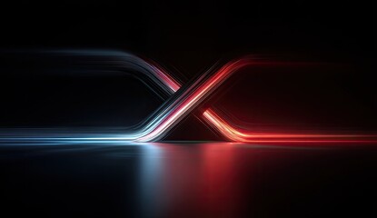 Abstract neon lines crisscrossing on dark background