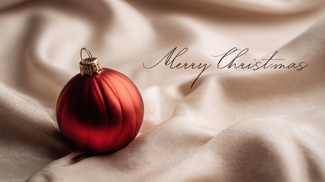 Elegant Christmas ornament on silk with Merry Christmas script - Powered by Adobe