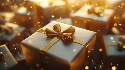 Elegant gift box with golden bow for celebratory occasions brings festive cheer and joyfulness