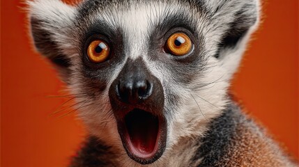 Obraz premium Lemur face. Open mouth. Surprise, shock, paws on head on a solid colored background. Space for text.