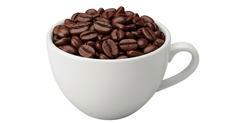 A white cup is filled to the brim with rich, aromatic roasted coffee beans, a morning pick-me-up.