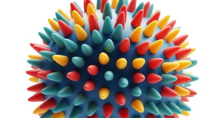 Abstract sphere covered in colorful cone shapes, a modern and playfully vibrant design element.